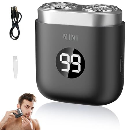 Rasierer Herren Elektrisch,Neuester Tragbarer IPX7 Wasserdichter Elektrischer Rasierer Herren,Mini Elektrorasierer Herren 2 in 1 Kabellos Rotationsrasierer für Gesicht Nass und Trockenrasierer (Grau)