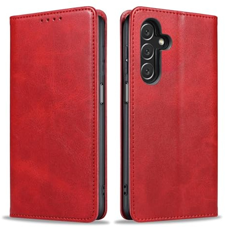 LBH Handyhülle Smartphone-Hülle für Samsung Galaxy A15 / A15 5G Klapphülle Magnetverschluss Kartenfächer Geldfach Standfunktion Case Etui Rundumschutz Schutzhülle Rot