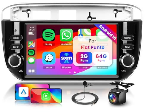 Hodozzy 2G+64G Android Radio para FIAT Grande Punto 2012-2016/Fiat Linea 2012-2016 con Carplay Android Auto Mirrorlink, Pantalla Táctil de 7 Pulgadas Radio con GPS WiFi Bluetooth DSP FM/RDS Cámara