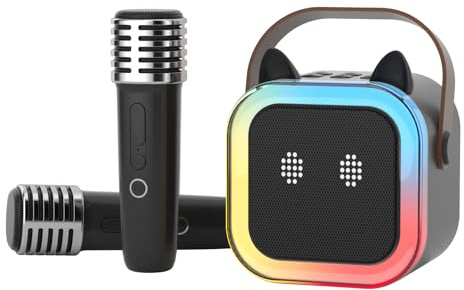 TANALAZ Cute Cat Ear Karaoke Machine per bambini adulti, sistema di karaoke portatile con luce LED lampeggiante, 2 microfoni wireless, supporto Bluetooth/TF/USB, altoparlante regalo per Natale