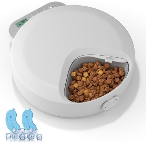 Tieker Automatic Cat Feeder Wet Food, Cats Wet Food Dispenser with Timer, Smart Pet Feeder for Wet/Dry Food, Auto Cats Feed For Cat and Small Dogs 4 Meals Freshness Food with 2 Ice Pack, White