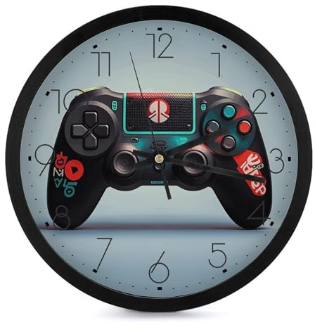 BVNMT Runde Uhren, 25,4 cm, stumm, Wanduhr, batteriebetrieben, Spielkonsole, Ing bedruckte Uhr für Heimdekoration, Büro, Schlafzimmer