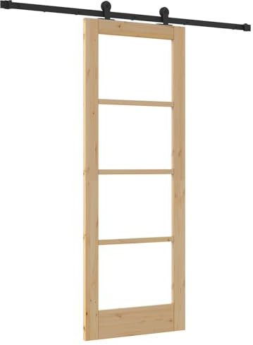 vidaXL Sliding Door Manual ORKDAL Brown 73.5 x 198.5 cm Wood and Metal, Dining Room Design, Contemporary Sliding Door, Pinewood and Metal Options for Space Optimization and Enhancement