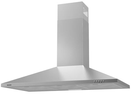 Svan Hotte Aspirante Hotte Pyramidale 90cm, Inox, SCPP901BX. Puissance 361m3/h, 3 Vitesses, 2 Filtres, 65 dB Niveau Sonore, Commande Manuelle, Filtre lavable Lave Vaisselle