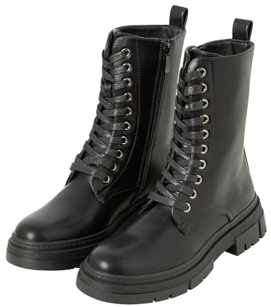 SPRINGFIELD Black PU Military Boot, Bota Militar Mujer