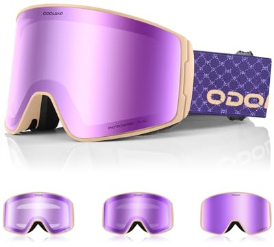 Odoland Skibrille Selbsttönend für Sonnige und Bewölkte Tage, Anti-Nebel Snowboard Brille für Herren Damen, UV-Schutz Ski Goggles, Schneebrille Photochrom