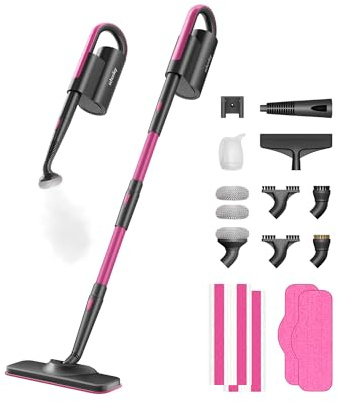 Schenley scopa a vapore 19-in-1 con vaporetto staccabile, design a doppio tubo per pavimenti, piastrelle, pareti e fughe, completo di accessori