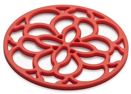 Zeal Silicone Trivet Mat for Hot Pots and Pans – Heat-Resistant, Non-Slip Kitchen Worktop Protector, Round Heritage Design, 18cm (Red)