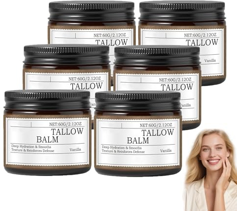 Rindertalgcreme zur Gesichtspflege,Crema De Sebo De Res Para La Cara,Rindertalg-Gesichtscreme mit Rohhonig und Rizinusöl,Talgbalsam tiefe Feuchtigkeitsversorgung,Gesichtsfeuchtigkeitscreme (6 STÜCKE)