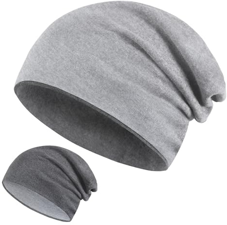 Kiiwah 2 in 1 Reversible Beanie XXL, 58–68 cm Großer Kopf Slouch Beanie Mütze Lange, Strickmützen Winter Chemo Mütze für Herren Damen