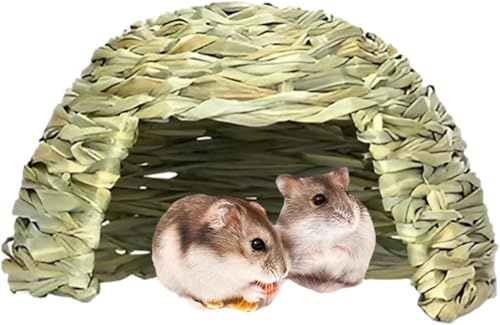 Meerschweinchen-Grashaus, Hase, Heu-Tunnel, kleines Haustier-Strohhütte mit Kauspielzeug, Öffnungen, Spielhaus für Chinchilla, Frettchen