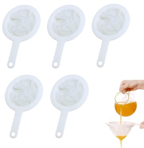 Nylon Mesh Filter Strainer Set, 5 Pack Fine Mesh Screen 120 to 500 Micron, Reusable for Coffee, Tea, Oil, Kitchen, Painting, Resin, Laboratory, Easy Clean with Non Slip Handle