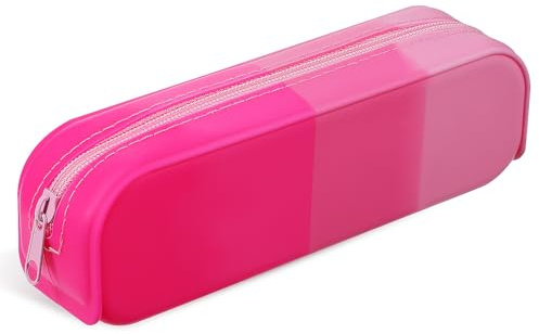 Holibanna Federmäppchen mit Großem Fassungsvermögen und Großem Fach aus Flexiblem Silikon Rosa Kosmetik Organizer für Make Up und Stifte im Büro oder Hause