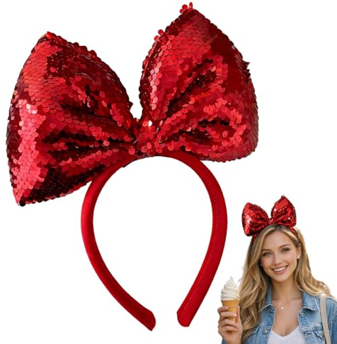 Tomedeks 1 Stück Rot Haarreif mit Schleife, Pailletten, Kopfschmuck, Accessoire Karneval