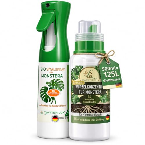 Garten Lux BIO Monstera Pflege-Set – 2-Stufen Blatt & Wurzel – Blattspray + Konzentrat – 16 Mikronährstoffe