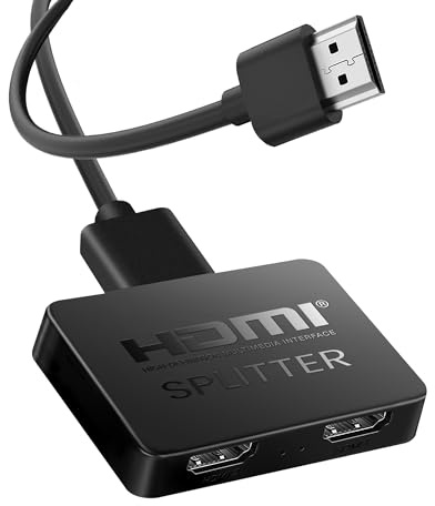 FERRISA HDMI Splitter 1 in 2 out, 4K HDMI splitter (Mirror Only, Not Extend) compatible with PS4/PS3, Xbox, Fire Stick, HDTV, Projector, Blu-ray, DVD
