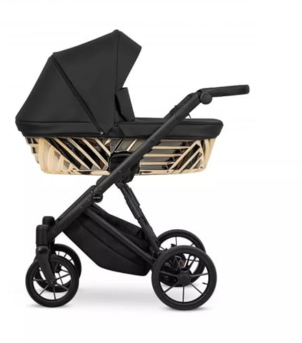 Kunert Ivento Glam 2in1 Öko-Leder Kinderwagen mit schwarzem Rahmen, Sportsitz inklusive (Schwarz)