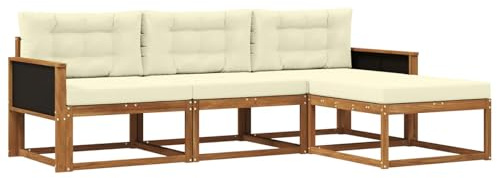 vidaXL Outdoor-Sofagarnitur mit Kissen 4 pcs Natur und Creme, Moderne Garten-Sofagarnitur, wetterfest, Bequeme Loungemöbel, stylische Sitzmöglichkeiten für den Hof