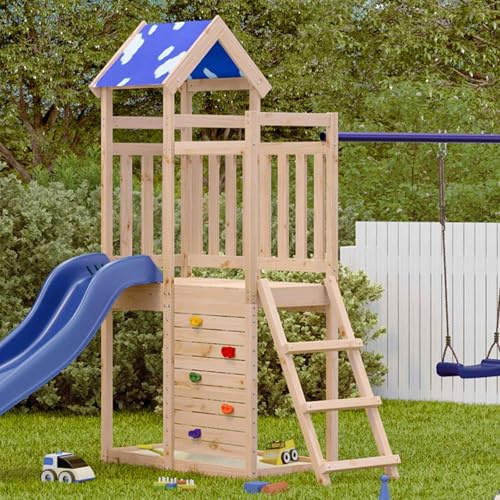 Ziaphsol Spielturm aus massivem Kiefernholz braun 110,5 x 52,5 x 215 cm für Garten und Terrasse, spielhaus gartenhaus kinderhaus outdoorhaus stelzenhaus baumhaus