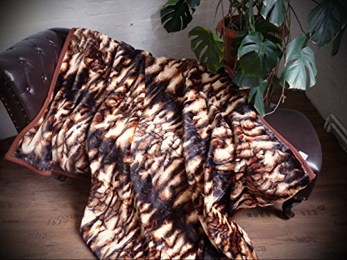 Kuscheldecke Tagesdecke Decke Tiger - Design dunkel 160x200cm