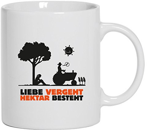 Lustige Kaffeetasse Kaffeebecher Liebe vergeht, Hektar besteht, Größe: onesize,Weiß