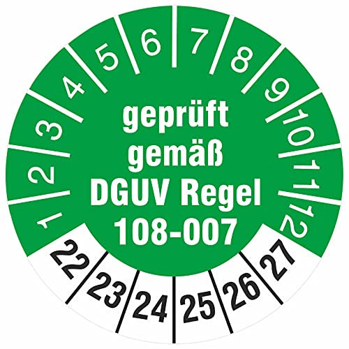 100 Stück geprüft nach DGUV Regel 108-007 Prüfetiketten/Prüfplaketten 30 mm rund Lagereinrichtungen und Geräte 2026-2031
