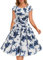 Dressystar Damen Vintage 50er Cap Sleeves Dot Einfarbig Rockabilly Swing Kleider Blaue und Weiße Blumen XXL