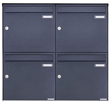 Aufputz Briefkastenanlage Design Basic 382A (4 Briefkästen, RAL 7016 anthrazitgrau feinstruktur matt)