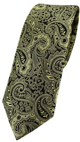 TigerTie - schmale Designer Seidenkrawatte in grün oliv schwarz Paisley gemustert