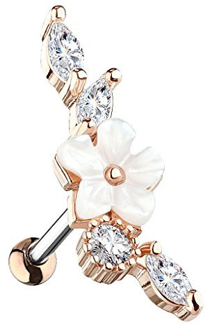 Piersando Tragus Helix Ohr Piercing Cartilage Knorpel Stab Stecker 316 L Chirurgenstahl Vintage Blume mit Strass Kristallen Steinen Rosegold