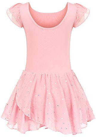 trudge Kinder Ballettkleidung Ballettkleid MAdchen Kurzarm Baumwolle Balletttrikot Ballettanzug Tanzkleid Tanzbody mit Rock TAtA, RosaRosa, 150