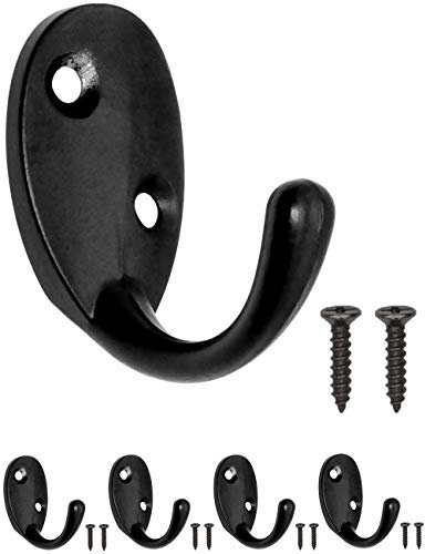 Fuxxer® 4x Klassische Garderoben-Haken, Handtuch-Haken, Eisen-Haken, Schwarz, 4er Set