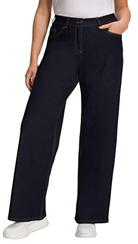Ulla Popken Damen Weite Flared Jeans, Dark Blue Denim, 50 EU