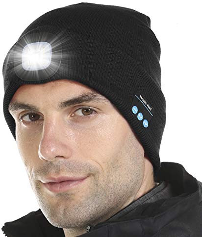 Attikee Bluetooth Hat Beanie with Headphones, Winter Knitted Music Cap with Stereo Speakers & Mic, Unisex Torch Hat for Men Women Teens Black
