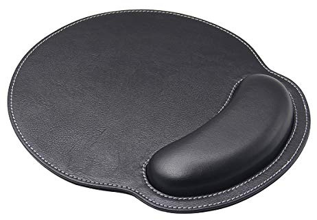 Mouse Pad Leather Wrist Rest Support, Ergonomic Memory Foam Mouse Wrist Rest Pad with Non-Slip Rubber Base, Durable & Comfortable Mousepad for Computer Pain Relief at Home, Office, Work Travel, Black
