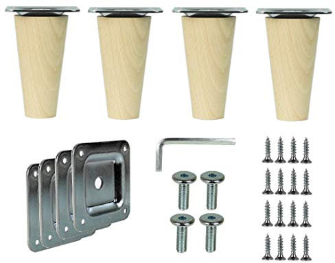 emoebelbeschlaege woplus - Lot de 4 pieds de meubles en bois de hêtre - Longueur : 8 cm - Surface propre (droit [8 cm])