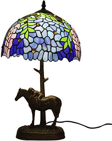 GDLight 12 Tiffany-Art Wisteria Tischlampe Mittelmeer Blau-Buntglas-Nachtlicht mit Harz Pony Basisschreibtischlampe für Wohnzimmer Schlafzimmer Arbeitszimmer