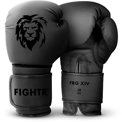 FIGHTR Guantes de Boxeo, Ideales para Estabilidad y Fuerza de Impacto, Guantes para Boxeo, MMA, Muay Thai, Kickboxing y Artes Marciales, Incluye Bolsa de Transporte (All Black, 08 oz)