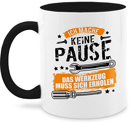 Tasse Tassen 325ml - Statement Sprüche - Ich mache keine Pause das Werkzeug muss sich erholen - Geschenk Handwerker Werkstatt Spruch Lustig Schrauber Techniker Bauarbeiter - 325 ml - Schwarz - auf