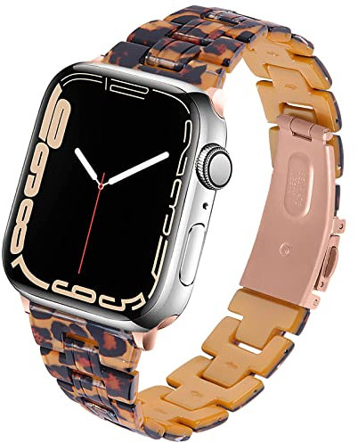 Miimall Compatible avec Apple Watch Série 1/2/3/4/5/6/7/8/9/SE2/SE 41mm 40mm 38mm Bracelet de Montre en Résine Imprimé Métal Fermoir Ajustable Bande de Remplacement pour iWatch 41/40/38mm-Léopard