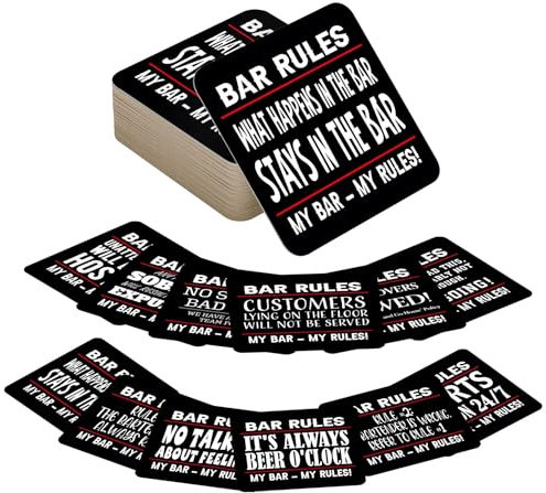 Beer Mats Pack of 48 - Absorbent Recyclable Cardboard Drink Mat Coasters 95mm x 95mm x 1mm Square - Accessories for Home Bars Pubs - Bar Rules