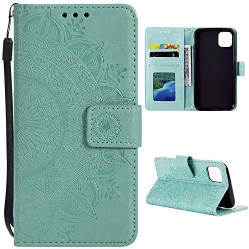 CoverKingz Handy Hülle kompatibel mit Xiaomi 11 Lite 5G NE/Mi 11 Lite 5G - Handyhülle mit Kartenfach Bookcover Case - Handy Tasche klappbar Motiv Mandala Grün