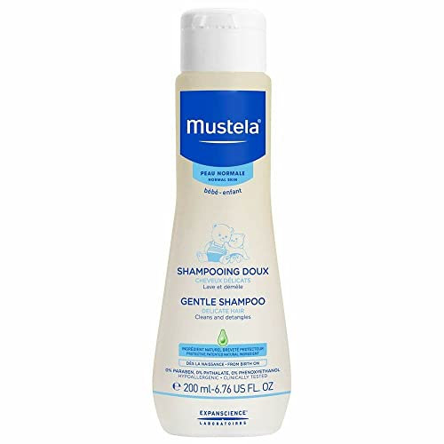 Mustela Sanftes Shampoo mit Bio-Avocado-Perseose und Kamille, Körper und Haar, Babys, Kinder, ganze Familie - Verhindert die Bildung von kleinen Knoten, brennt nicht (200ml)