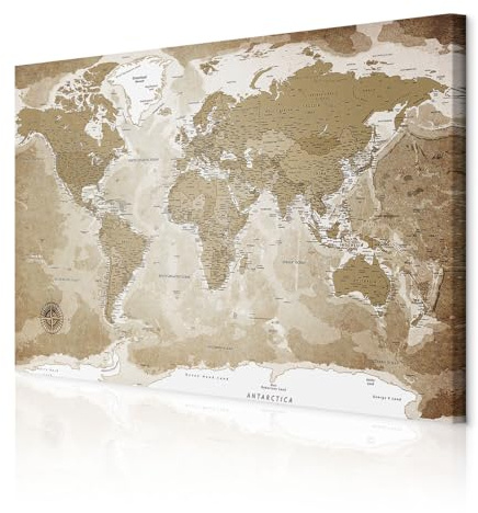 decomonkey Akustikbild Weltkarte 120x80 cm 1 Teilig Leinwand Modern Bilder Wandbilder XXL Schallschlucker Schallschutz Akustikdämmung Wandbild Deko Leise Landkarte Karte