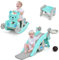 COSTWAY 4 en 1 Toboggan Enfants avec Glisse 104cm & Motif d'ours, Cheval à Bascule en HDPE avec Panier de Basketball & Jeux de Lancer d'Anneau, Charge Max 50KG pour Enfants de 3 Ans+