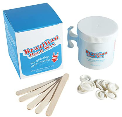 Mikrowellen Beheiztes Haarentfernungs Wachs Set, Schmerzloses Wachs Set Für Zu Hause, Gehärtetes Wachs, Das Erhitzt Wird, 150 G Wachs, 5 Holzstäbchen, 10 Fingerhüllen (Blue,150g)