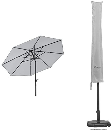 Schneider Sonnenschirm Adria, silbergrau, 300 cm rund, 684-14, Gestell Alu/Stahl, 7 kg & Schneider Schutzhülle für Sonnenschirme bis 300 cm Ø, 821-00, silbergrau, 177 x 26/34 cm, 0.3 kg