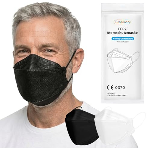 TubeRoo FFP2 Maske Bunt Farbig Fischform 20 Stück Masken, Blau Grau Beige Rot Pink Rosa Orange Schwarz Weiß Hellblau Dunkelgrau, Versand aus Deutschland, Atemschutzmaske, Mundschutz