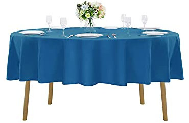 Runde Tischdecke, waschbar, Polyester, dekorative Tischdecke für Hochzeit, Party, Esszimmer, Bankett, 152,4 cm, Mediterranes Blau