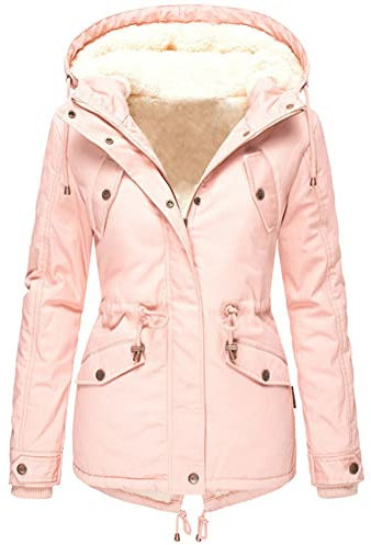 Onsoyours Cappotto Invernale da Donna Elegante Piumino Pelliccia Giacca con Cappuccio Trench Giubbotto Giubbino in Pile Tinta Unita A Rosa 3XL
